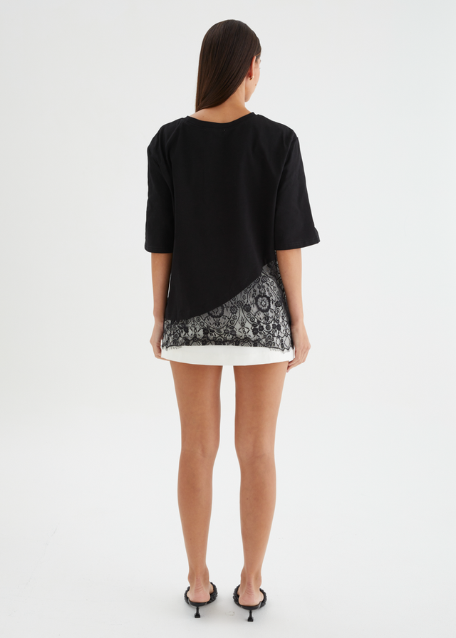 Lolana Lace Splice Top - Black