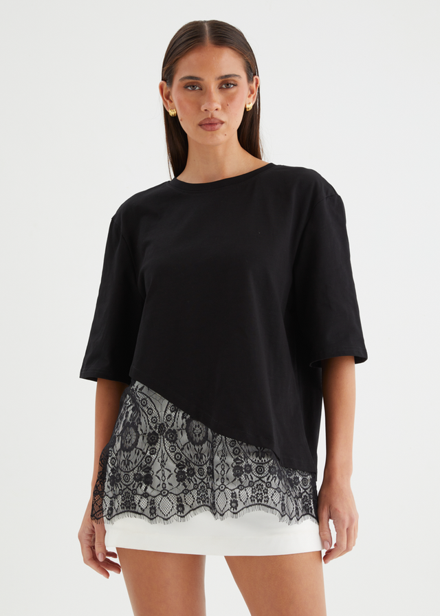 Lolana Lace Splice Top - Black