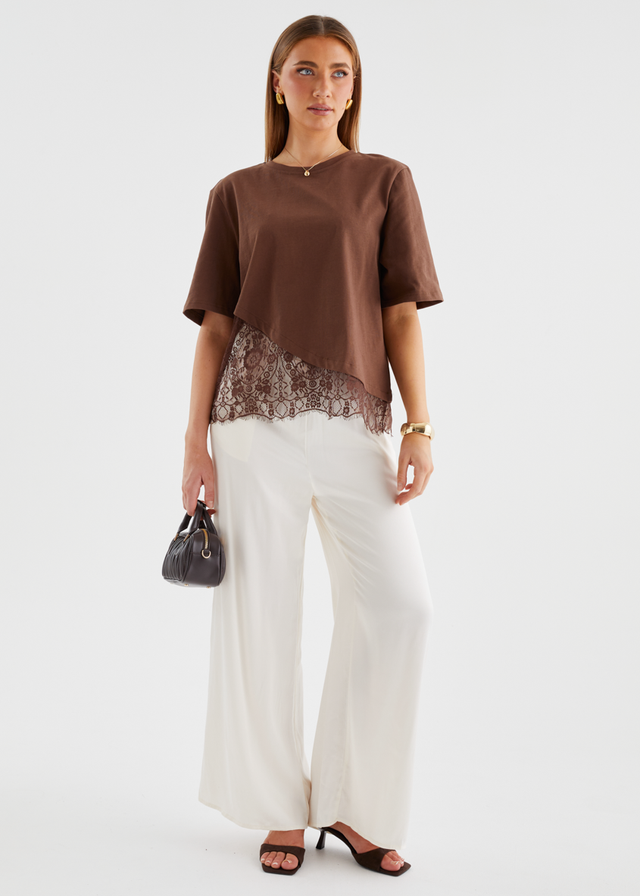 Lolana Lace Splice Top - Chocolate