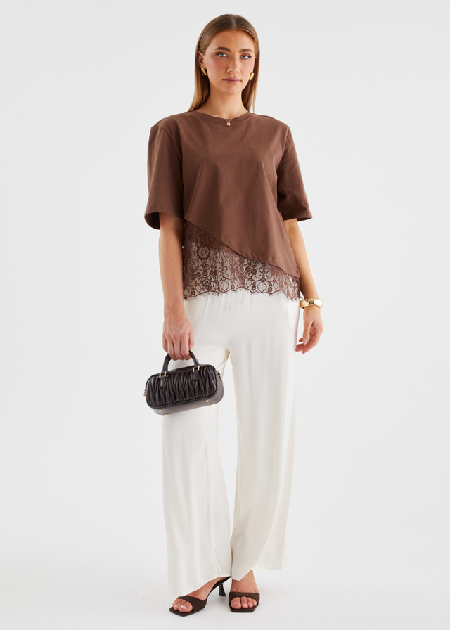 Lolana Lace Splice Top - Chocolate