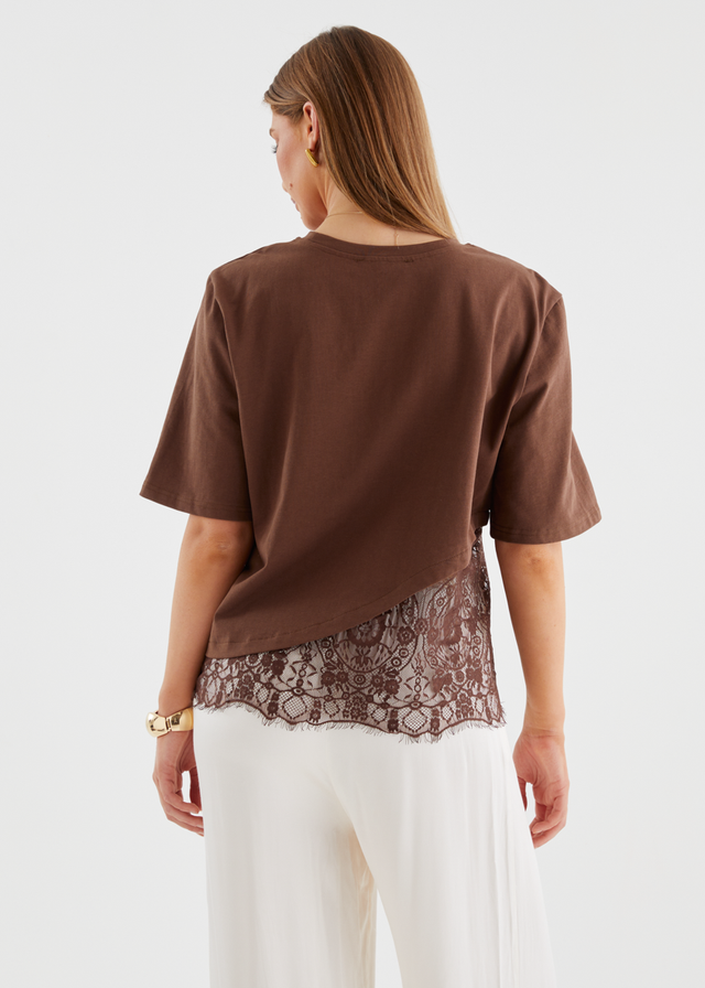 Lolana Lace Splice Top - Chocolate