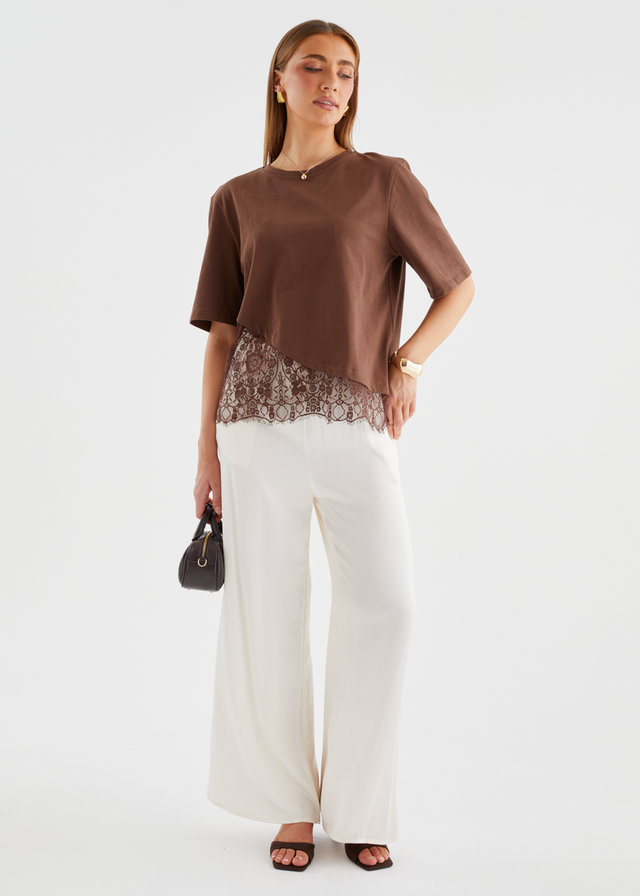 Lolana Lace Splice Top - Chocolate