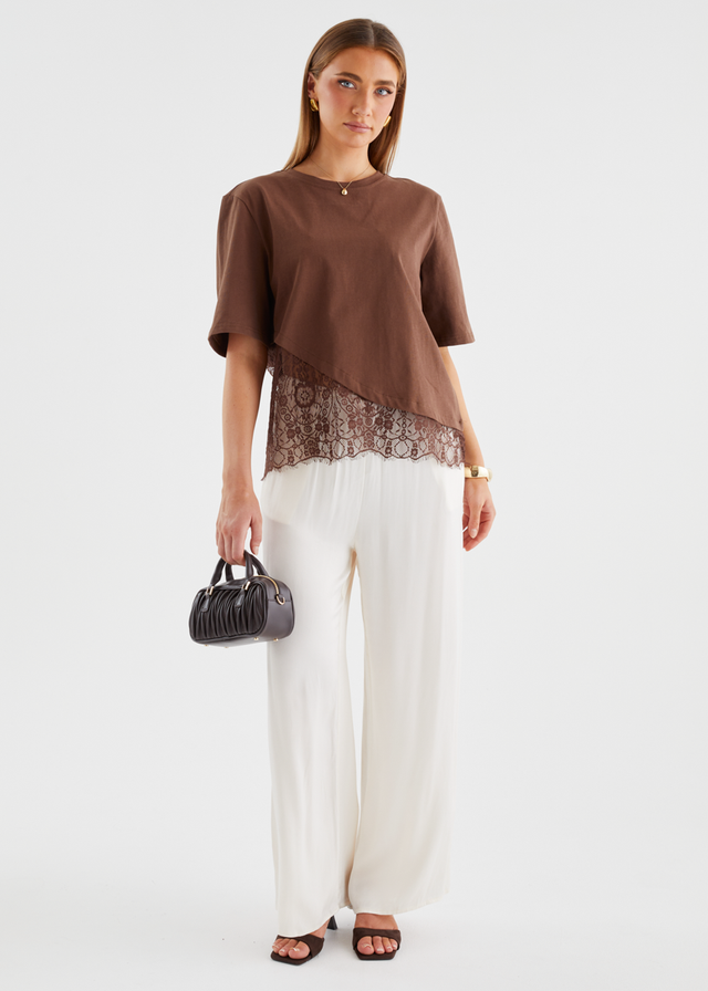 Lolana Lace Splice Top - Chocolate