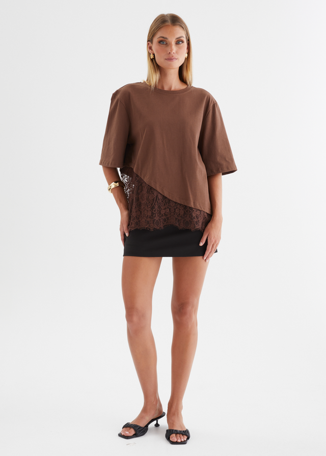 Lolana Lace Splice Top - Chocolate