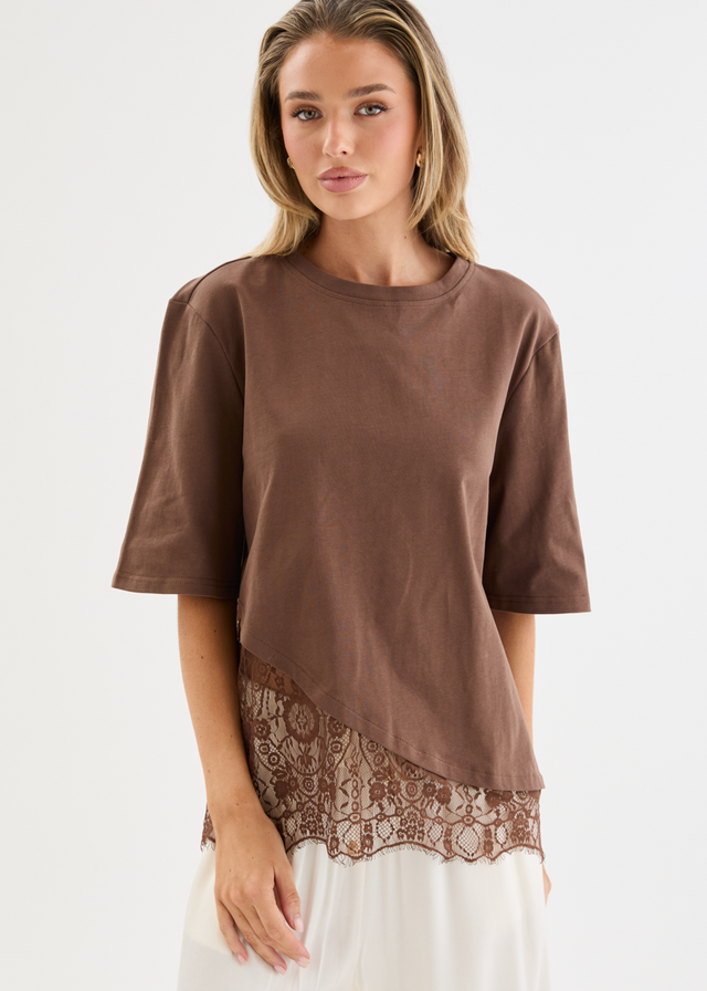 Lolana Lace Splice Top - Chocolate