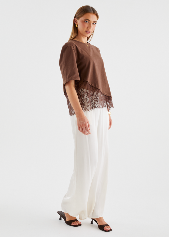 Lolana Lace Splice Top - Chocolate