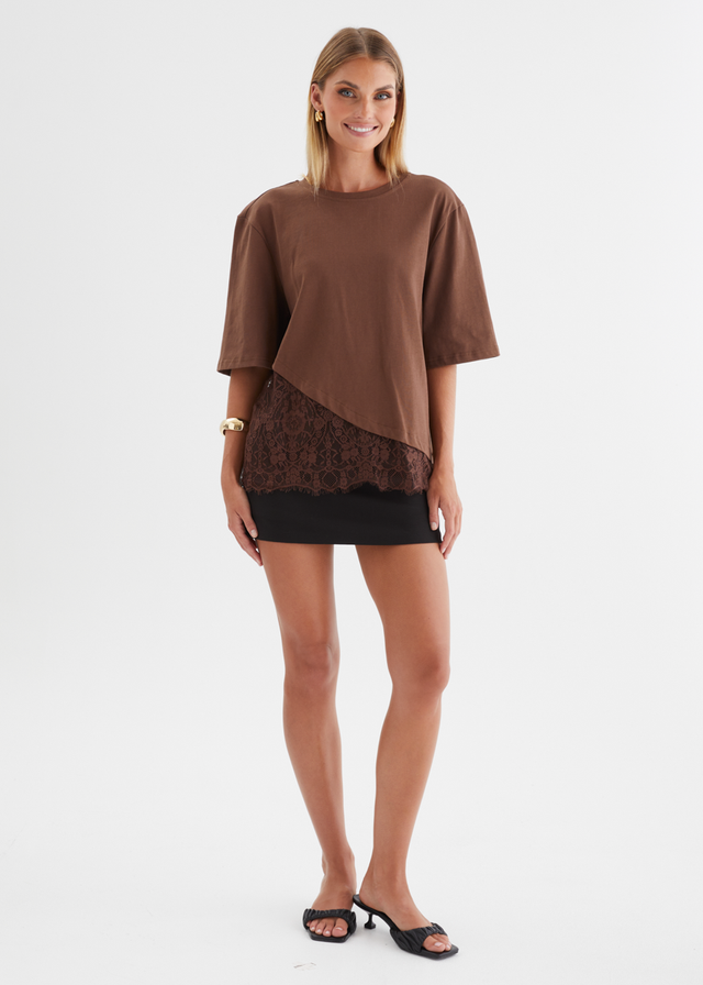 Lolana Lace Splice Top - Chocolate