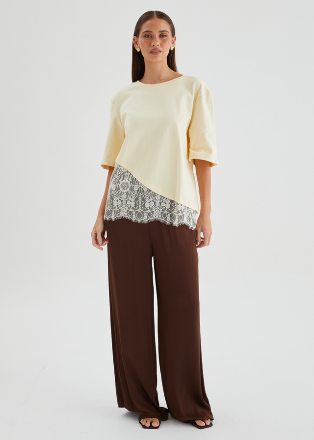 Lolana Lace Splice Top - Lemon