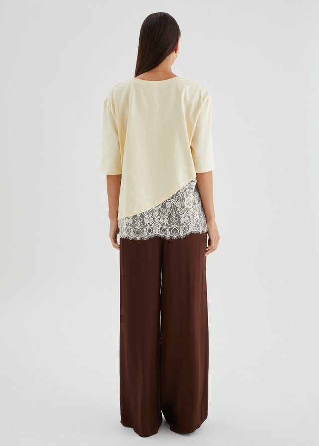 Lolana Lace Splice Top - Lemon