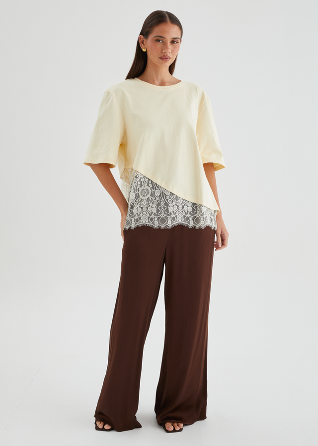 Lolana Lace Splice Top - Lemon