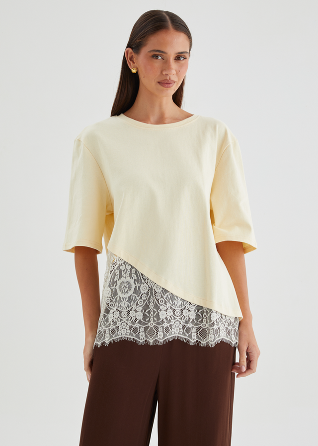 Lolana Lace Splice Top - Lemon