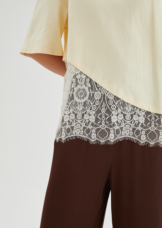 Lolana Lace Splice Top - Lemon