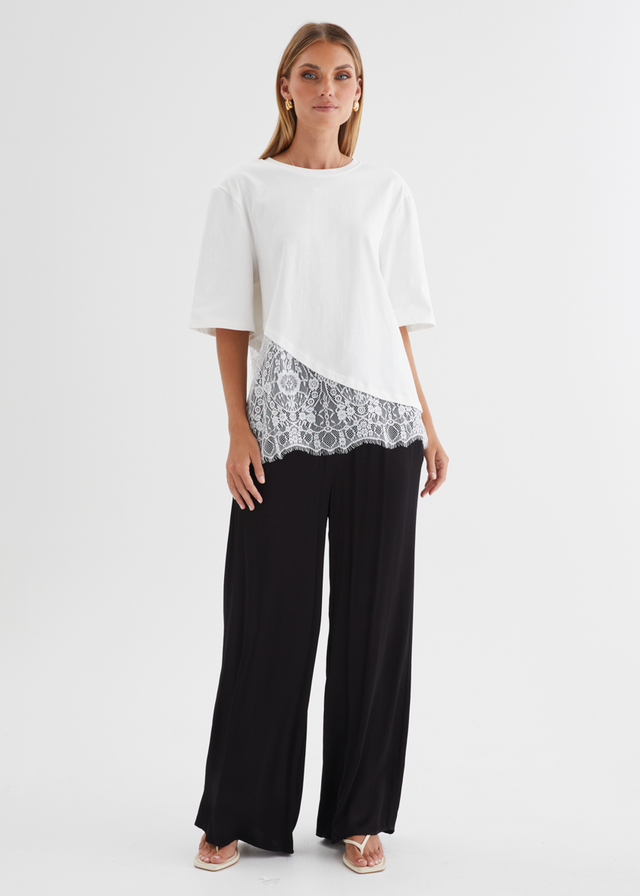 Lolana Lace Splice Top - Off White