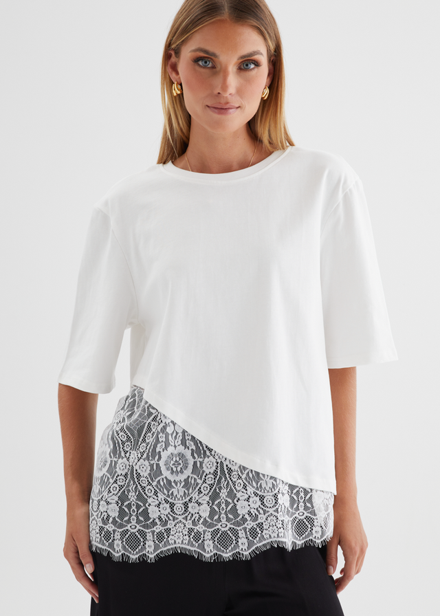 Lolana Lace Splice Top - Off White