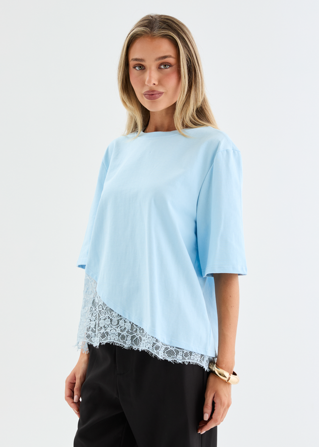 Lolana Lace Splice Top - Light Blue