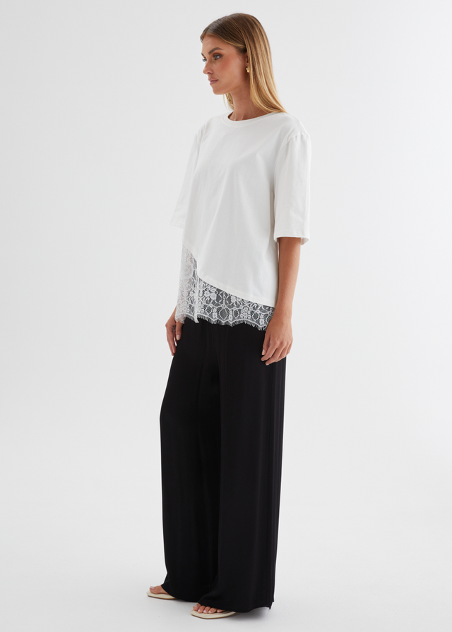 Lolana Lace Splice Top - Off White