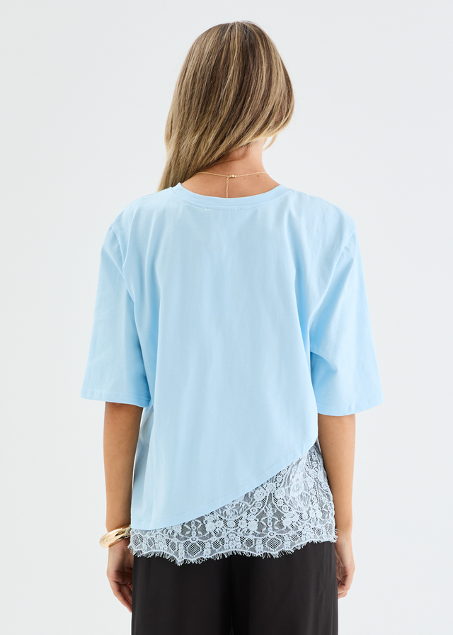Lolana Lace Splice Top - Light Blue
