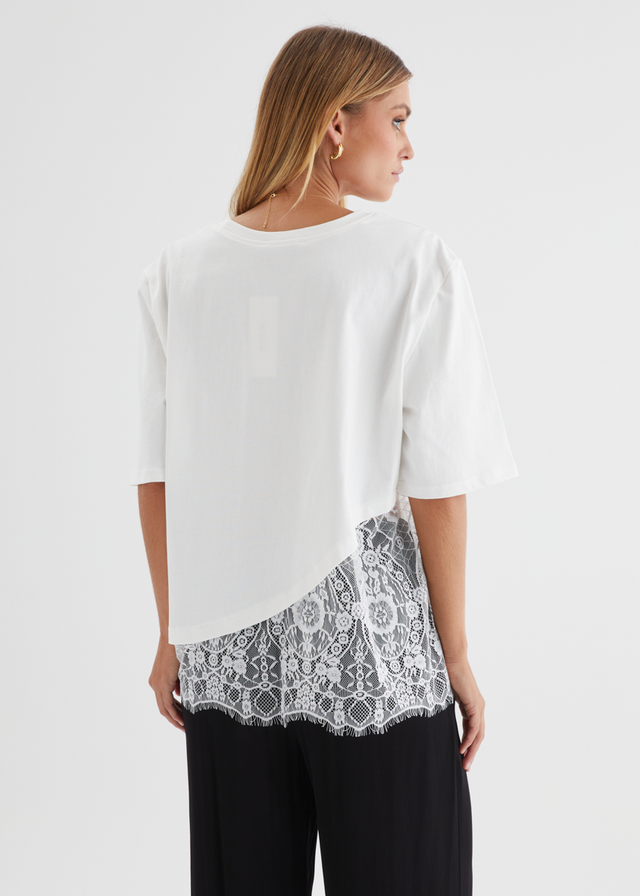 Lolana Lace Splice Top - Off White