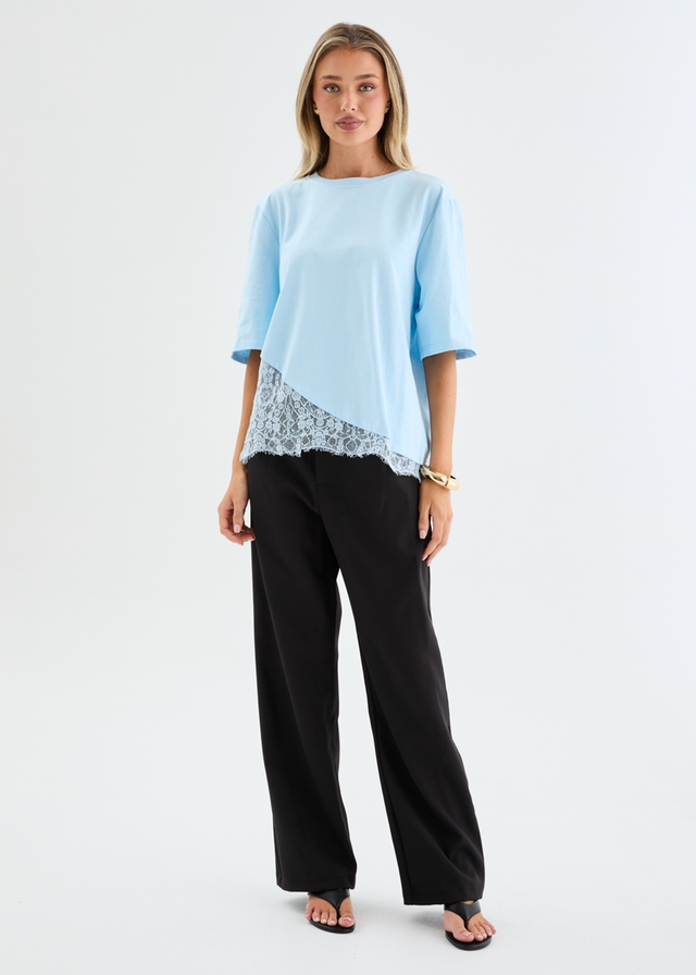 Lolana Lace Splice Top - Light Blue