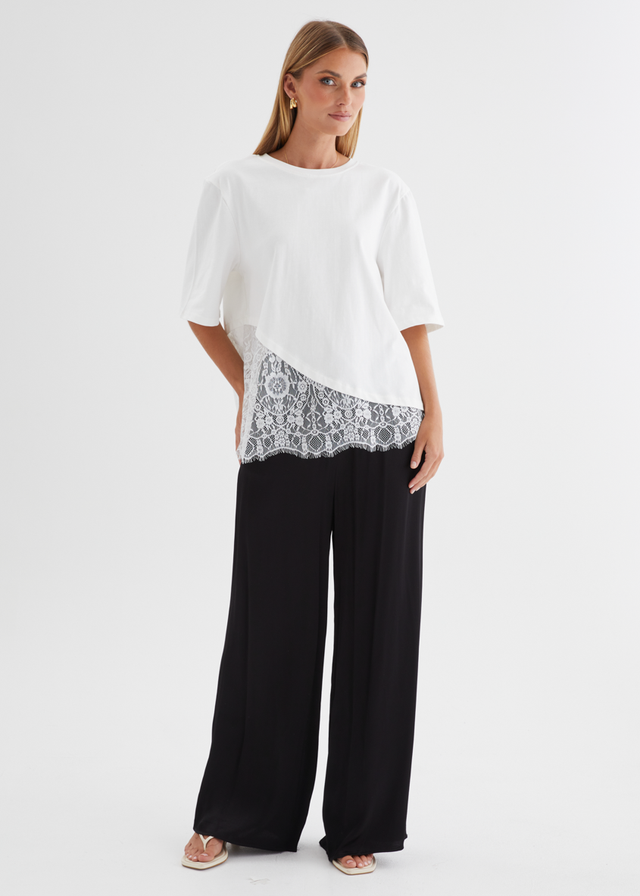 Lolana Lace Splice Top - Off White