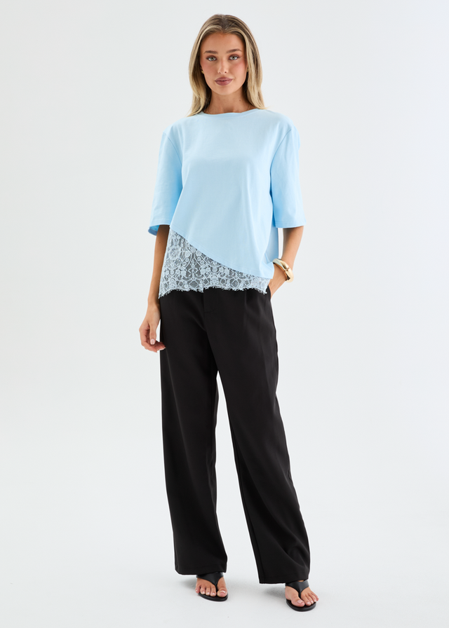 Lolana Lace Splice Top - Light Blue