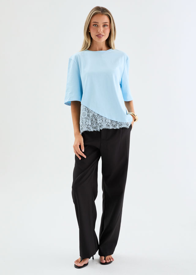 Lolana Lace Splice Top - Light Blue