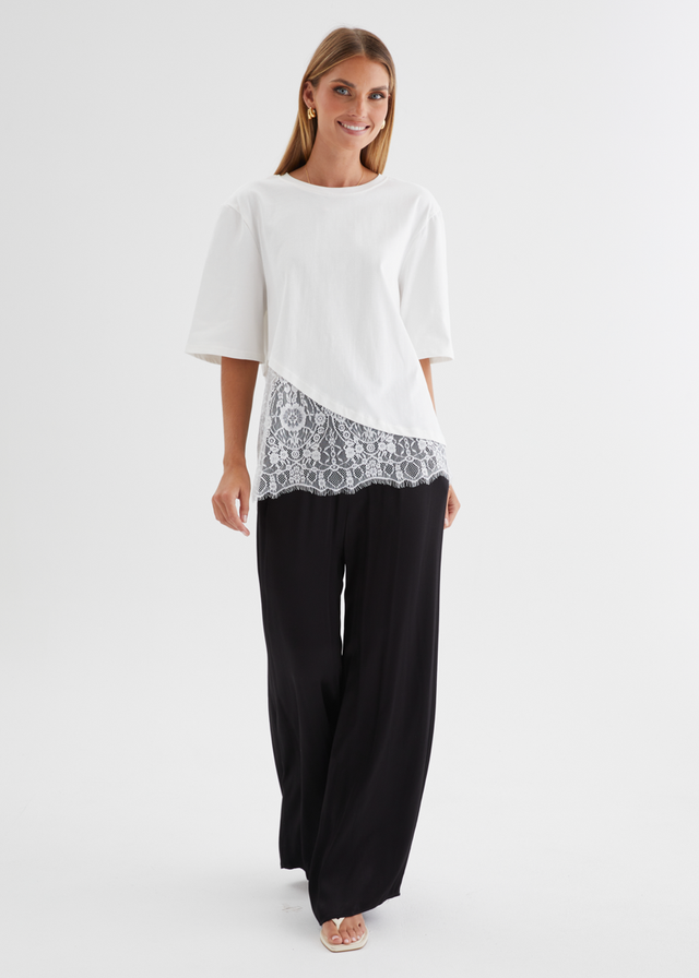 Lolana Lace Splice Top - Off White