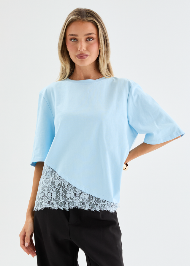 Lolana Lace Splice Top - Light Blue