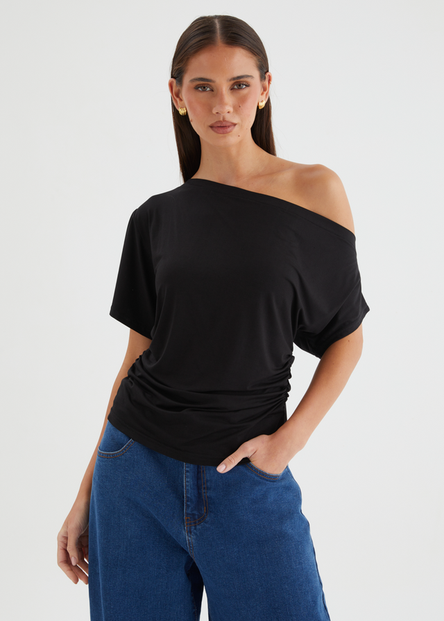 Haley Drop Shoulder Top - Black