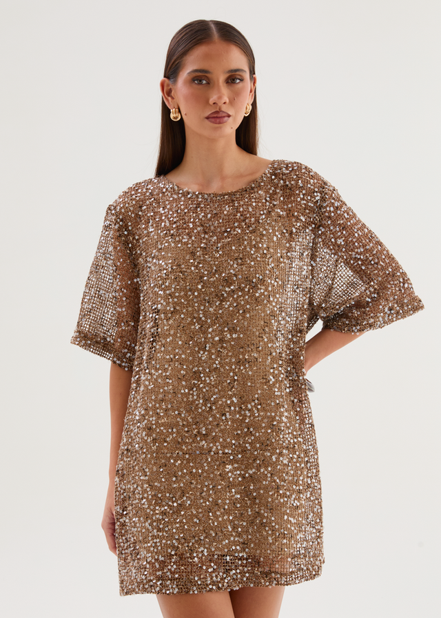 Zechariah Sequin Mesh Dress - Chocolate