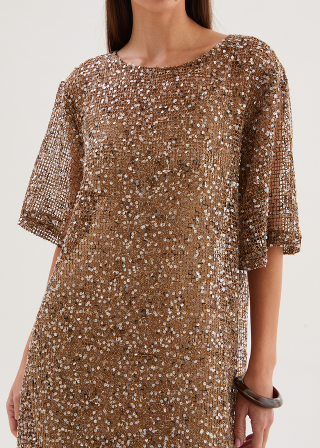 Zechariah Sequin Mesh Dress - Chocolate