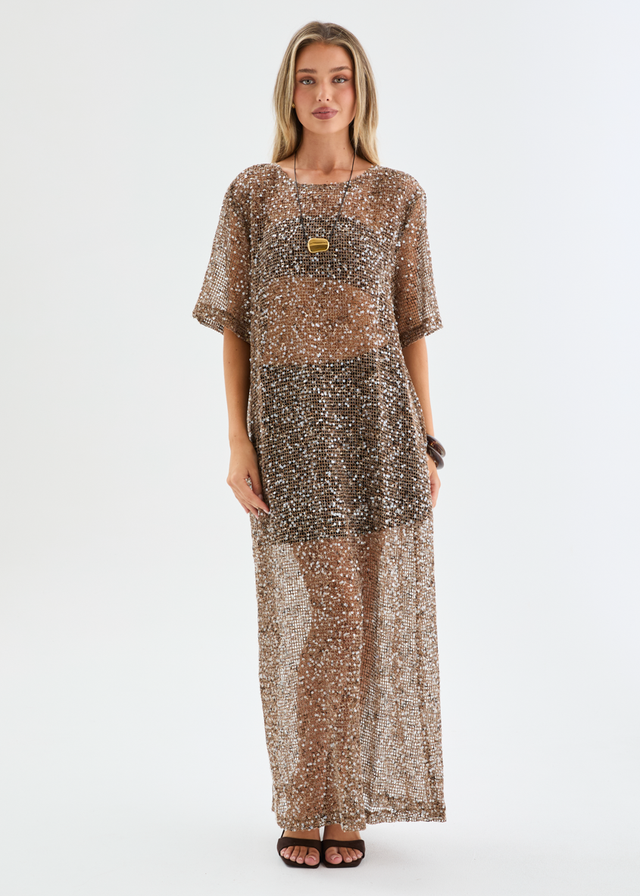 Zechariah Sequin Mesh Maxi Dress - Chocolate