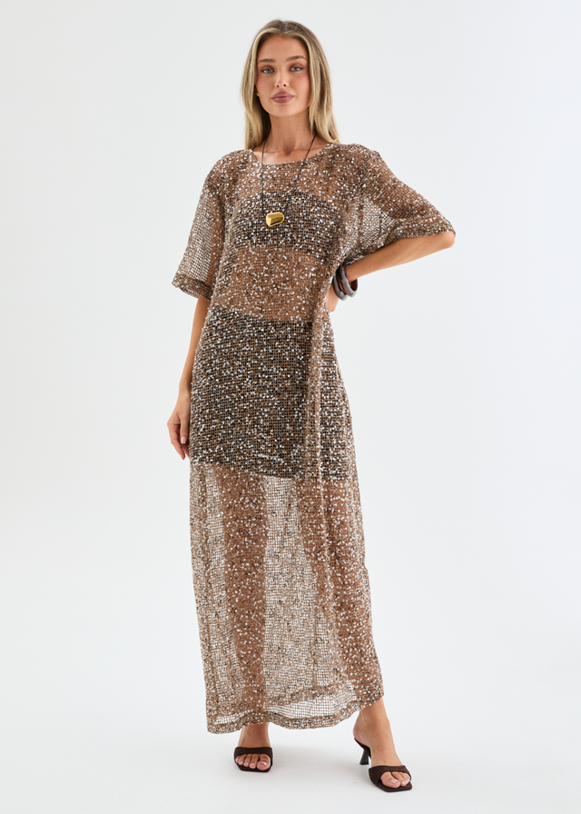 Zechariah Sequin Mesh Maxi Dress - Chocolate