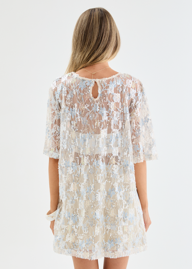Avaria Sequin Lace Dress - Blue Ice