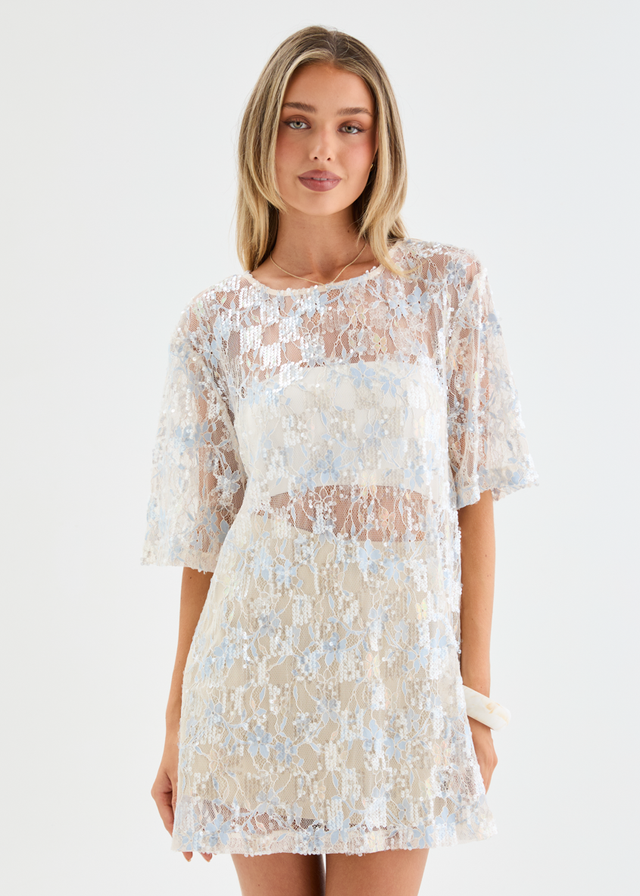 Avaria Sequin Lace Dress - Blue Ice