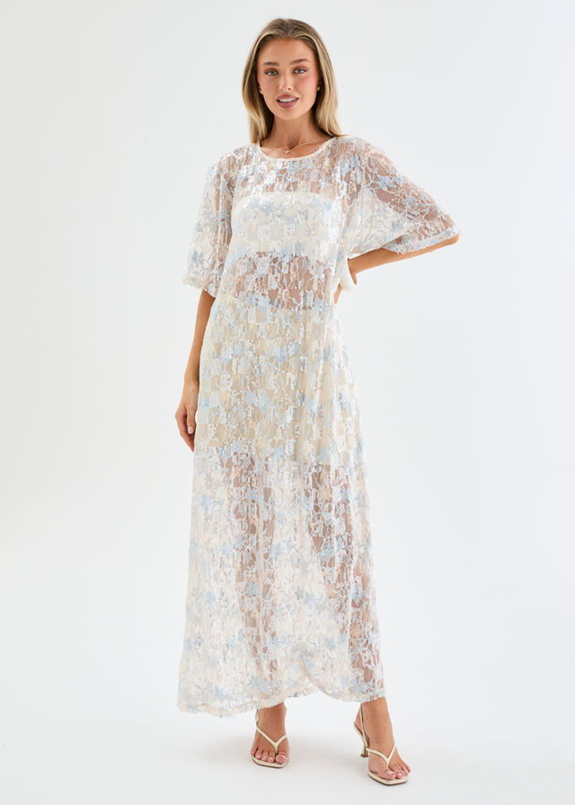 Avaria Sequin Lace Maxi Dress - Blue Ice
