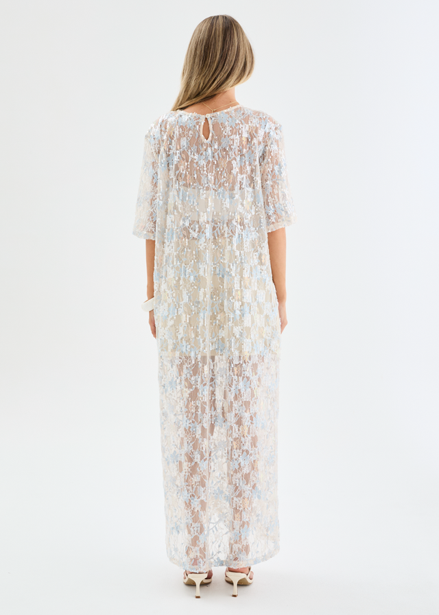 Avaria Sequin Lace Maxi Dress - Blue Ice