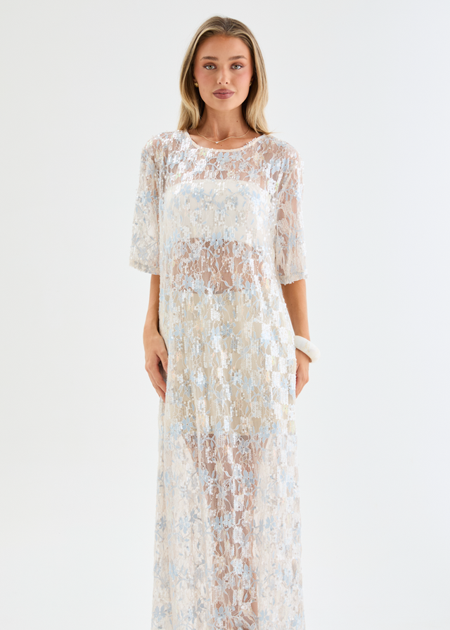 Avaria Sequin Lace Maxi Dress - Blue Ice