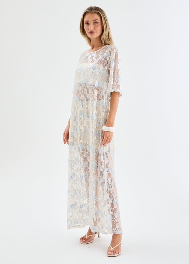 Avaria Sequin Lace Maxi Dress - Blue Ice