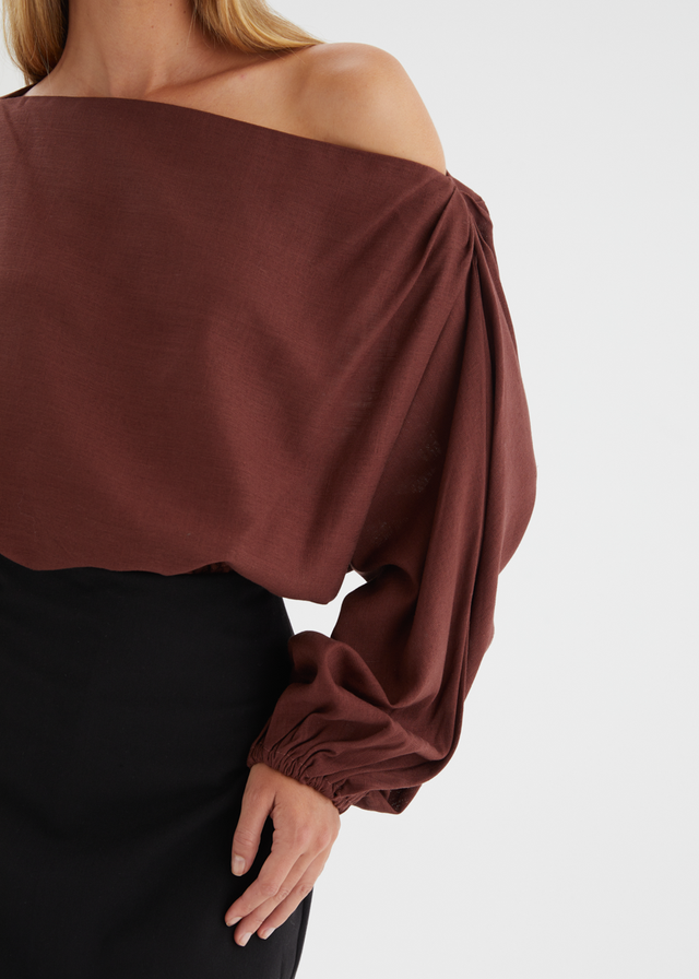 Marlowe Drop Shoulder Top - Chocolate