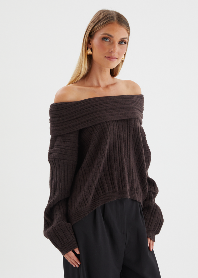 Shiloh Off Shoulder Sweater - Espresso