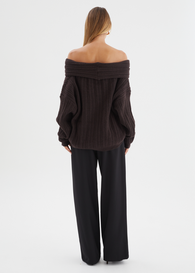 Shiloh Off Shoulder Sweater - Espresso
