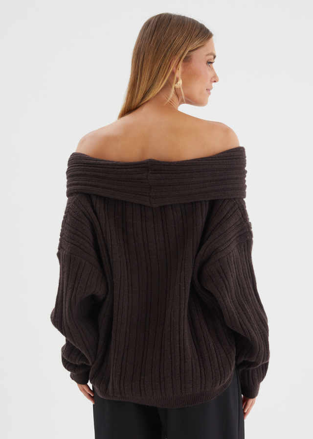 Shiloh Off Shoulder Sweater - Espresso
