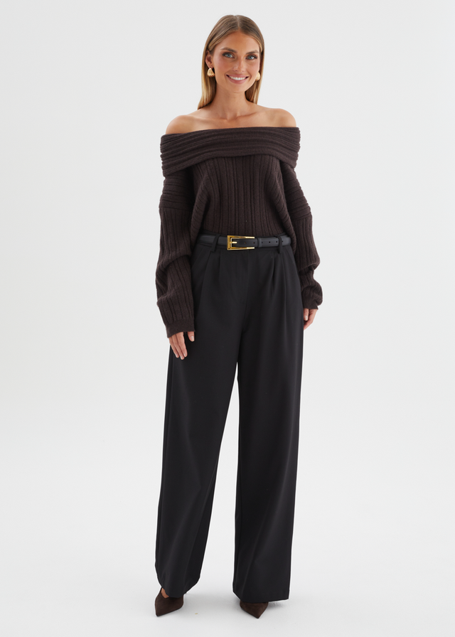 Shiloh Off Shoulder Sweater - Espresso