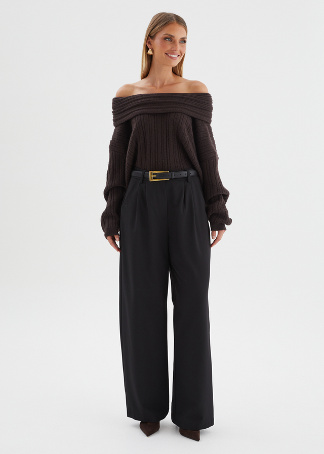 Shiloh Off Shoulder Sweater - Espresso