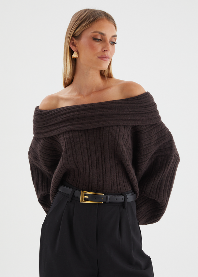 Shiloh Off Shoulder Sweater - Espresso