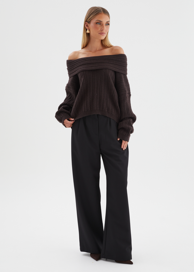 Shiloh Off Shoulder Sweater - Espresso