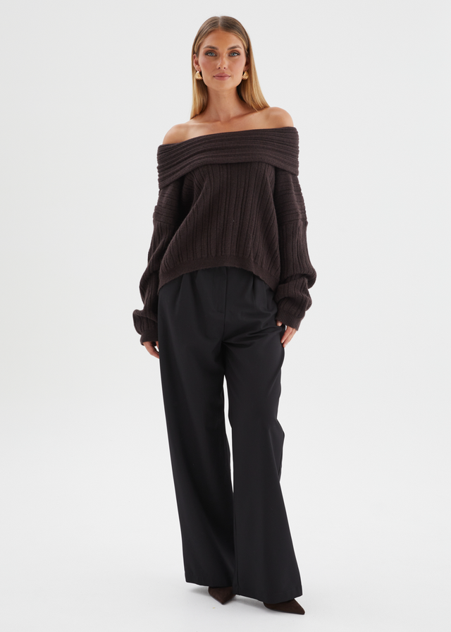 Shiloh Off Shoulder Sweater - Espresso