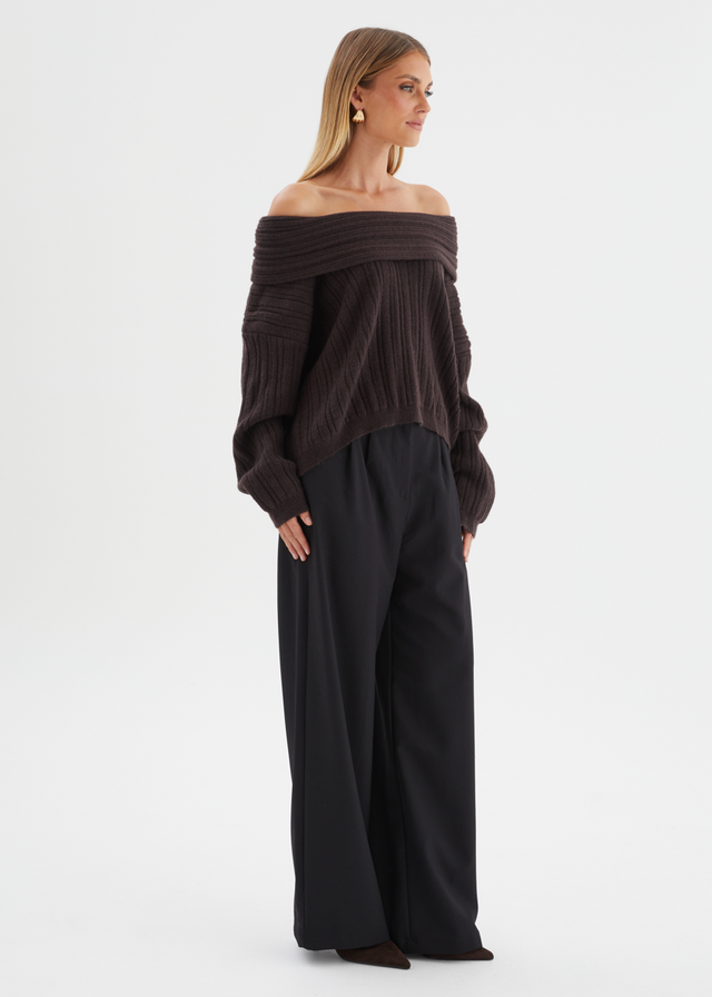 Shiloh Off Shoulder Sweater - Espresso