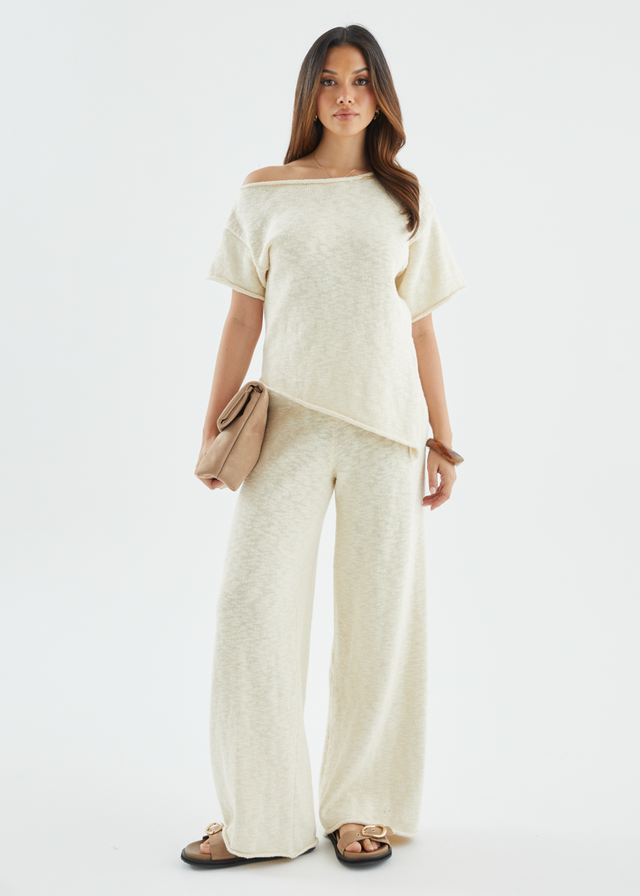 Chester Drop Shoulder Knit Top - Beige